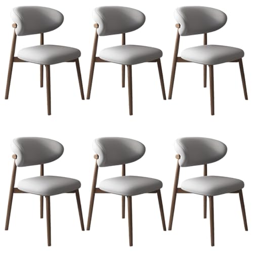 YVYKFZD Esszimmerstühle Set, Esszimmerstuhl mit Polsterung, Küchenstuhl mit Holzbeinen und geschwungener Rückenlehne, Küchenstühle aus Leder, für Büros und Restaurants(Light Gray+Walnut,6PCS) von YVYKFZD