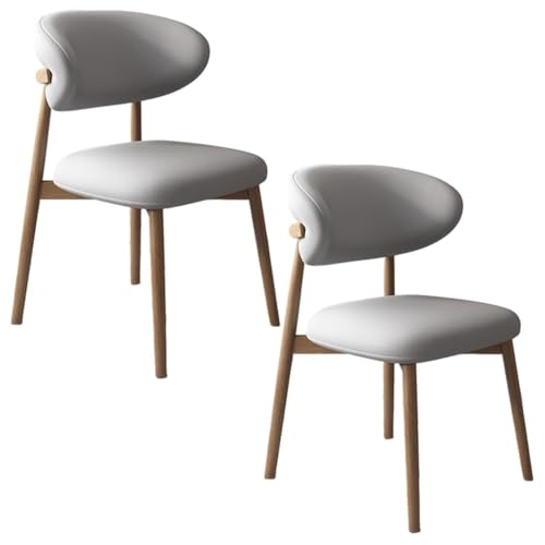 YVYKFZD Esszimmerstühle Set, Esszimmerstuhl mit Polsterung, Küchenstuhl mit Holzbeinen und geschwungener Rückenlehne, Küchenstühle aus Leder, für Büros und Restaurants(Light Gray+Wood,2PCS) von YVYKFZD