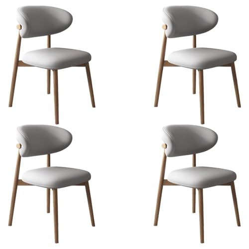 YVYKFZD Esszimmerstühle Set, Esszimmerstuhl mit Polsterung, Küchenstuhl mit Holzbeinen und geschwungener Rückenlehne, Küchenstühle aus Leder, für Büros und Restaurants(Light Gray+Wood,4PCS) von YVYKFZD