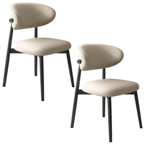 YVYKFZD Esszimmerstühle Set, Esszimmerstuhl mit Polsterung, Küchenstuhl mit Holzbeinen und geschwungener Rückenlehne, Küchenstühle aus Leder, für Büros und Restaurants(Light Khaki+Black,2PCS) von YVYKFZD