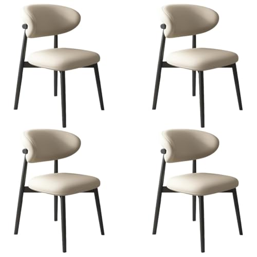 YVYKFZD Esszimmerstühle Set, Esszimmerstuhl mit Polsterung, Küchenstuhl mit Holzbeinen und geschwungener Rückenlehne, Küchenstühle aus Leder, für Büros und Restaurants(Light Khaki+Black,4PCS) von YVYKFZD