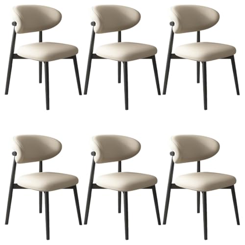YVYKFZD Esszimmerstühle Set, Esszimmerstuhl mit Polsterung, Küchenstuhl mit Holzbeinen und geschwungener Rückenlehne, Küchenstühle aus Leder, für Büros und Restaurants(Light Khaki+Black,6PCS) von YVYKFZD