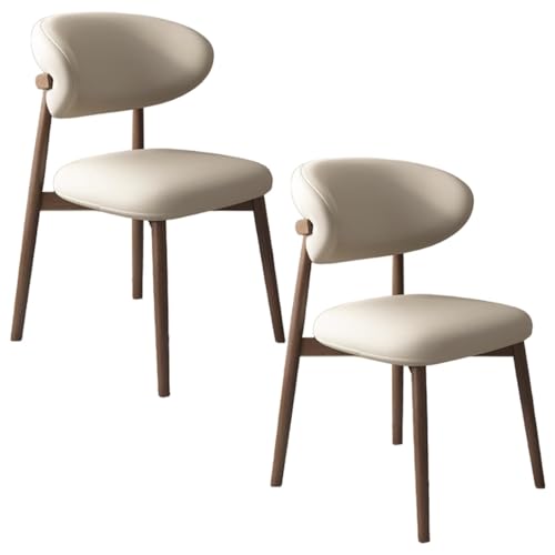 YVYKFZD Esszimmerstühle Set, Esszimmerstuhl mit Polsterung, Küchenstuhl mit Holzbeinen und geschwungener Rückenlehne, Küchenstühle aus Leder, für Büros und Restaurants(Light Khaki+Walnut,2PCS) von YVYKFZD