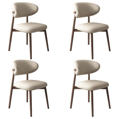 YVYKFZD Esszimmerstühle Set, Esszimmerstuhl mit Polsterung, Küchenstuhl mit Holzbeinen und geschwungener Rückenlehne, Küchenstühle aus Leder, für Büros und Restaurants(Light Khaki+Walnut,4PCS) von YVYKFZD
