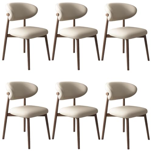 YVYKFZD Esszimmerstühle Set, Esszimmerstuhl mit Polsterung, Küchenstuhl mit Holzbeinen und geschwungener Rückenlehne, Küchenstühle aus Leder, für Büros und Restaurants(Light Khaki+Walnut,6PCS) von YVYKFZD