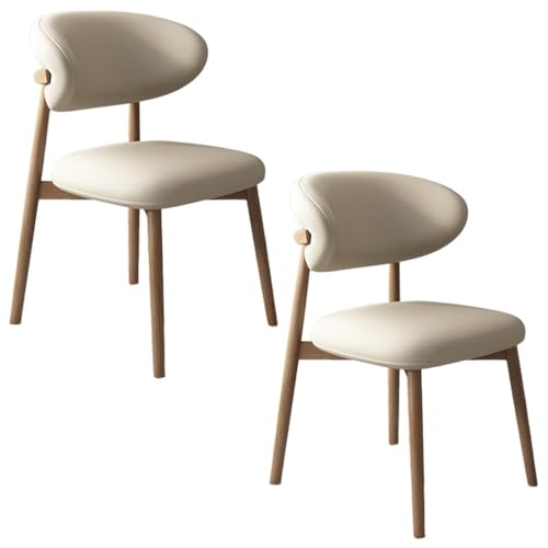 YVYKFZD Esszimmerstühle Set, Esszimmerstuhl mit Polsterung, Küchenstuhl mit Holzbeinen und geschwungener Rückenlehne, Küchenstühle aus Leder, für Büros und Restaurants(Light Khaki+Wood,2PCS) von YVYKFZD