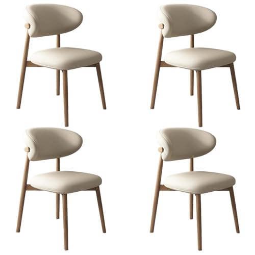 YVYKFZD Esszimmerstühle Set, Esszimmerstuhl mit Polsterung, Küchenstuhl mit Holzbeinen und geschwungener Rückenlehne, Küchenstühle aus Leder, für Büros und Restaurants(Light Khaki+Wood,4PCS) von YVYKFZD