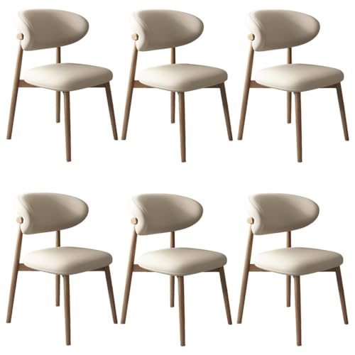 YVYKFZD Esszimmerstühle Set, Esszimmerstuhl mit Polsterung, Küchenstuhl mit Holzbeinen und geschwungener Rückenlehne, Küchenstühle aus Leder, für Büros und Restaurants(Light Khaki+Wood,6PCS) von YVYKFZD