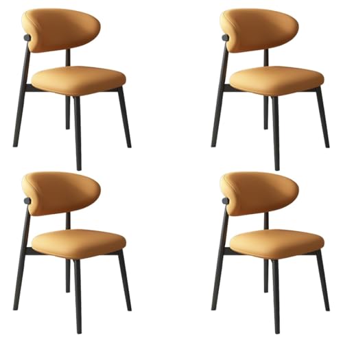 YVYKFZD Esszimmerstühle Set, Esszimmerstuhl mit Polsterung, Küchenstuhl mit Holzbeinen und geschwungener Rückenlehne, Küchenstühle aus Leder, für Büros und Restaurants(Orange+Black,4PCS) von YVYKFZD