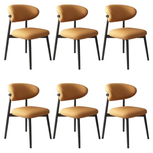 YVYKFZD Esszimmerstühle Set, Esszimmerstuhl mit Polsterung, Küchenstuhl mit Holzbeinen und geschwungener Rückenlehne, Küchenstühle aus Leder, für Büros und Restaurants(Orange+Black,6PCS) von YVYKFZD