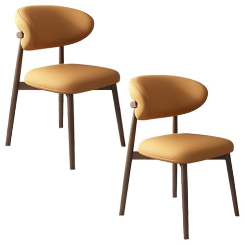 YVYKFZD Esszimmerstühle Set, Esszimmerstuhl mit Polsterung, Küchenstuhl mit Holzbeinen und geschwungener Rückenlehne, Küchenstühle aus Leder, für Büros und Restaurants(Orange+Walnut,2PCS) von YVYKFZD