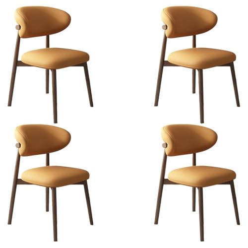 YVYKFZD Esszimmerstühle Set, Esszimmerstuhl mit Polsterung, Küchenstuhl mit Holzbeinen und geschwungener Rückenlehne, Küchenstühle aus Leder, für Büros und Restaurants(Orange+Walnut,4PCS) von YVYKFZD