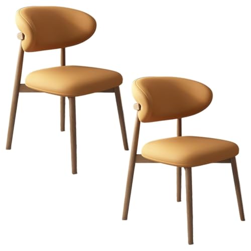 YVYKFZD Esszimmerstühle Set, Esszimmerstuhl mit Polsterung, Küchenstuhl mit Holzbeinen und geschwungener Rückenlehne, Küchenstühle aus Leder, für Büros und Restaurants(Orange+Wood,2PCS) von YVYKFZD