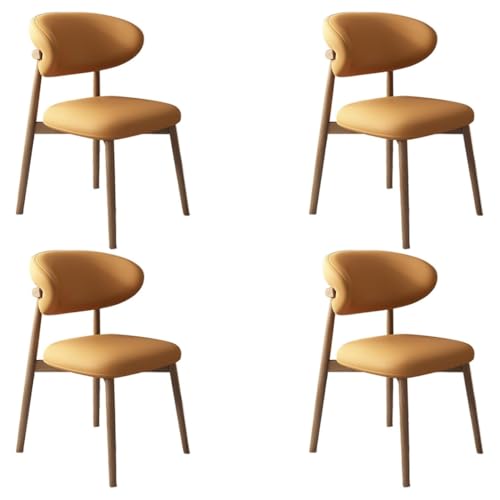 YVYKFZD Esszimmerstühle Set, Esszimmerstuhl mit Polsterung, Küchenstuhl mit Holzbeinen und geschwungener Rückenlehne, Küchenstühle aus Leder, für Büros und Restaurants(Orange+Wood,4PCS) von YVYKFZD