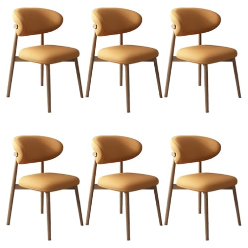 YVYKFZD Esszimmerstühle Set, Esszimmerstuhl mit Polsterung, Küchenstuhl mit Holzbeinen und geschwungener Rückenlehne, Küchenstühle aus Leder, für Büros und Restaurants(Orange+Wood,6PCS) von YVYKFZD