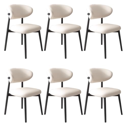 YVYKFZD Esszimmerstühle Set, Esszimmerstuhl mit Polsterung, Küchenstuhl mit Holzbeinen und geschwungener Rückenlehne, Küchenstühle aus Leder, für Büros und Restaurants(White+Black,6PCS) von YVYKFZD
