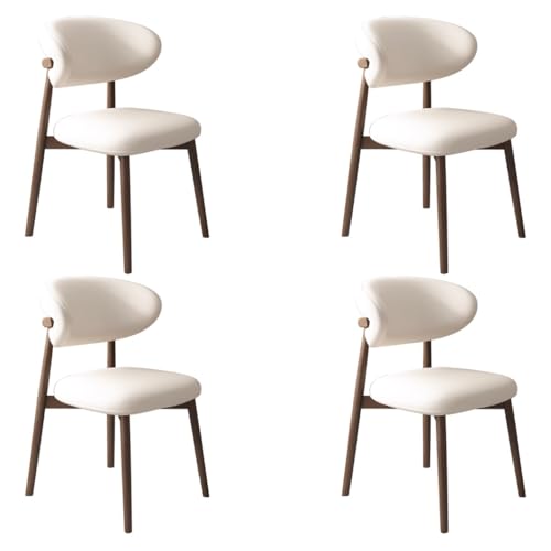 YVYKFZD Esszimmerstühle Set, Esszimmerstuhl mit Polsterung, Küchenstuhl mit Holzbeinen und geschwungener Rückenlehne, Küchenstühle aus Leder, für Büros und Restaurants(White+Walnut,4PCS) von YVYKFZD