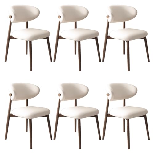 YVYKFZD Esszimmerstühle Set, Esszimmerstuhl mit Polsterung, Küchenstuhl mit Holzbeinen und geschwungener Rückenlehne, Küchenstühle aus Leder, für Büros und Restaurants(White+Walnut,6PCS) von YVYKFZD