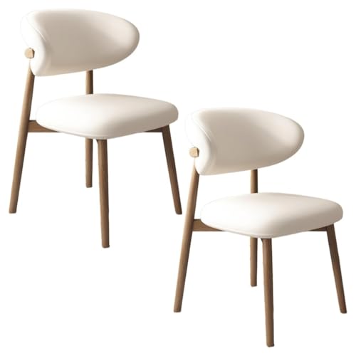 YVYKFZD Esszimmerstühle Set, Esszimmerstuhl mit Polsterung, Küchenstuhl mit Holzbeinen und geschwungener Rückenlehne, Küchenstühle aus Leder, für Büros und Restaurants(White+Wood,2PCS) von YVYKFZD