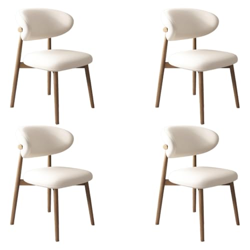 YVYKFZD Esszimmerstühle Set, Esszimmerstuhl mit Polsterung, Küchenstuhl mit Holzbeinen und geschwungener Rückenlehne, Küchenstühle aus Leder, für Büros und Restaurants(White+Wood,4PCS) von YVYKFZD