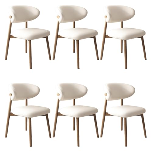 YVYKFZD Esszimmerstühle Set, Esszimmerstuhl mit Polsterung, Küchenstuhl mit Holzbeinen und geschwungener Rückenlehne, Küchenstühle aus Leder, für Büros und Restaurants(White+Wood,6PCS) von YVYKFZD