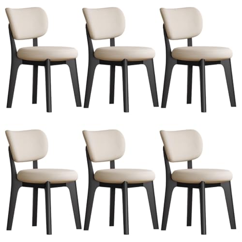 YVYKFZD Esszimmerstühle Set, Esszimmerstuhl ohne Armlehnen, Küchenstuhl mit geschwungener Rückenlehne, gepolsterter Küchenstühle aus Leder, für Büros und Restaurants(Khaki+Black,6PCS) von YVYKFZD