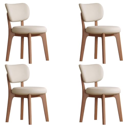 YVYKFZD Esszimmerstühle Set, Esszimmerstuhl ohne Armlehnen, Küchenstuhl mit geschwungener Rückenlehne, gepolsterter Küchenstühle aus Leder, für Büros und Restaurants(Khaki+Walnut,4PCS) von YVYKFZD
