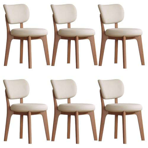 YVYKFZD Esszimmerstühle Set, Esszimmerstuhl ohne Armlehnen, Küchenstuhl mit geschwungener Rückenlehne, gepolsterter Küchenstühle aus Leder, für Büros und Restaurants(Khaki+Walnut,6PCS) von YVYKFZD
