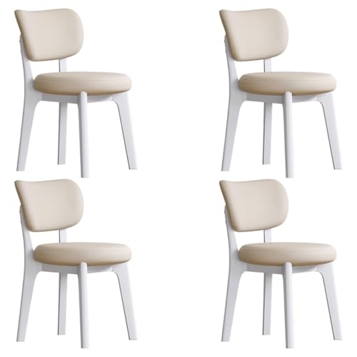 YVYKFZD Esszimmerstühle Set, Esszimmerstuhl ohne Armlehnen, Küchenstuhl mit geschwungener Rückenlehne, gepolsterter Küchenstühle aus Leder, für Büros und Restaurants(Khaki+White,4PCS) von YVYKFZD