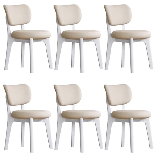 YVYKFZD Esszimmerstühle Set, Esszimmerstuhl ohne Armlehnen, Küchenstuhl mit geschwungener Rückenlehne, gepolsterter Küchenstühle aus Leder, für Büros und Restaurants(Khaki+White,6PCS) von YVYKFZD