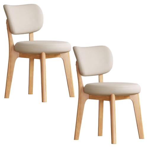 YVYKFZD Esszimmerstühle Set, Esszimmerstuhl ohne Armlehnen, Küchenstuhl mit geschwungener Rückenlehne, gepolsterter Küchenstühle aus Leder, für Büros und Restaurants(Khaki+Wood,2PCS) von YVYKFZD