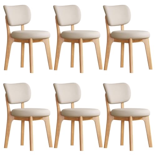 YVYKFZD Esszimmerstühle Set, Esszimmerstuhl ohne Armlehnen, Küchenstuhl mit geschwungener Rückenlehne, gepolsterter Küchenstühle aus Leder, für Büros und Restaurants(Khaki+Wood,6PCS) von YVYKFZD