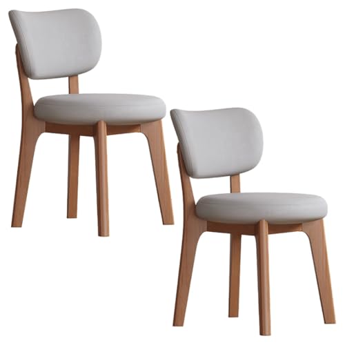 YVYKFZD Esszimmerstühle Set, Esszimmerstuhl ohne Armlehnen, Küchenstuhl mit geschwungener Rückenlehne, gepolsterter Küchenstühle aus Leder, für Büros und Restaurants(Light Gray+Walnut,2PCS) von YVYKFZD