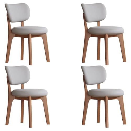 YVYKFZD Esszimmerstühle Set, Esszimmerstuhl ohne Armlehnen, Küchenstuhl mit geschwungener Rückenlehne, gepolsterter Küchenstühle aus Leder, für Büros und Restaurants(Light Gray+Walnut,4PCS) von YVYKFZD
