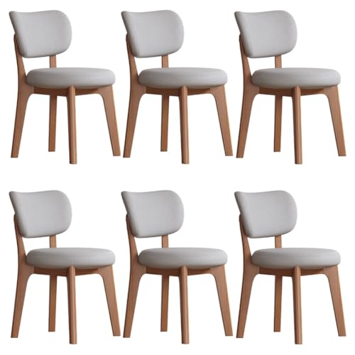 YVYKFZD Esszimmerstühle Set, Esszimmerstuhl ohne Armlehnen, Küchenstuhl mit geschwungener Rückenlehne, gepolsterter Küchenstühle aus Leder, für Büros und Restaurants(Light Gray+Walnut,6PCS) von YVYKFZD