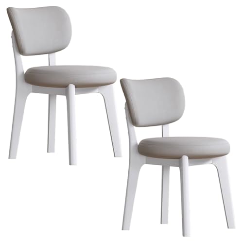 YVYKFZD Esszimmerstühle Set, Esszimmerstuhl ohne Armlehnen, Küchenstuhl mit geschwungener Rückenlehne, gepolsterter Küchenstühle aus Leder, für Büros und Restaurants(Light Gray+White,2PCS) von YVYKFZD