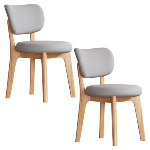 YVYKFZD Esszimmerstühle Set, Esszimmerstuhl ohne Armlehnen, Küchenstuhl mit geschwungener Rückenlehne, gepolsterter Küchenstühle aus Leder, für Büros und Restaurants(Light Gray+Wood,2PCS) von YVYKFZD