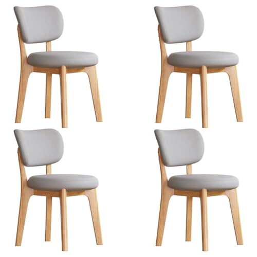 YVYKFZD Esszimmerstühle Set, Esszimmerstuhl ohne Armlehnen, Küchenstuhl mit geschwungener Rückenlehne, gepolsterter Küchenstühle aus Leder, für Büros und Restaurants(Light Gray+Wood,4PCS) von YVYKFZD