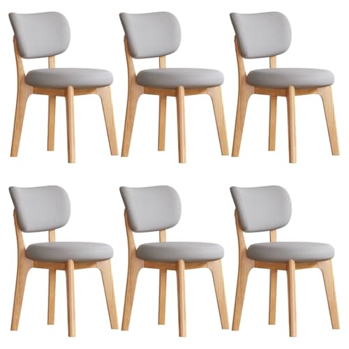 YVYKFZD Esszimmerstühle Set, Esszimmerstuhl ohne Armlehnen, Küchenstuhl mit geschwungener Rückenlehne, gepolsterter Küchenstühle aus Leder, für Büros und Restaurants(Light Gray+Wood,6PCS) von YVYKFZD