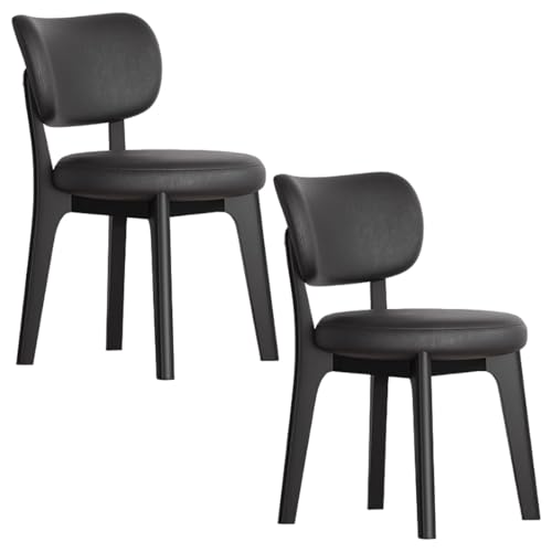 YVYKFZD Esszimmerstühle Set, Esszimmerstuhl ohne Armlehnen, Küchenstuhl mit geschwungener Rückenlehne, gepolsterter Küchenstühle aus Leder, für Büros und Restaurants(Nero,2PCS) von YVYKFZD