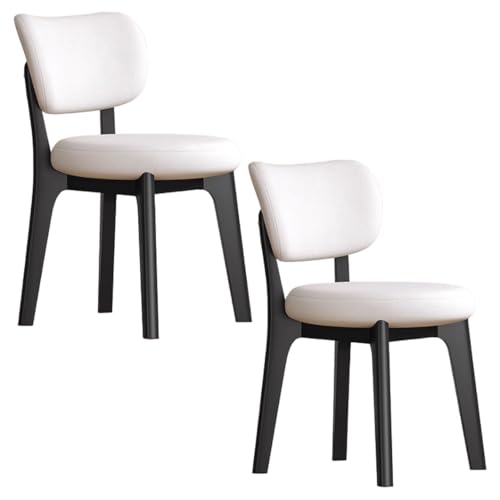 YVYKFZD Esszimmerstühle Set, Esszimmerstuhl ohne Armlehnen, Küchenstuhl mit geschwungener Rückenlehne, gepolsterter Küchenstühle aus Leder, für Büros und Restaurants(Off-White+Black,2PCS) von YVYKFZD