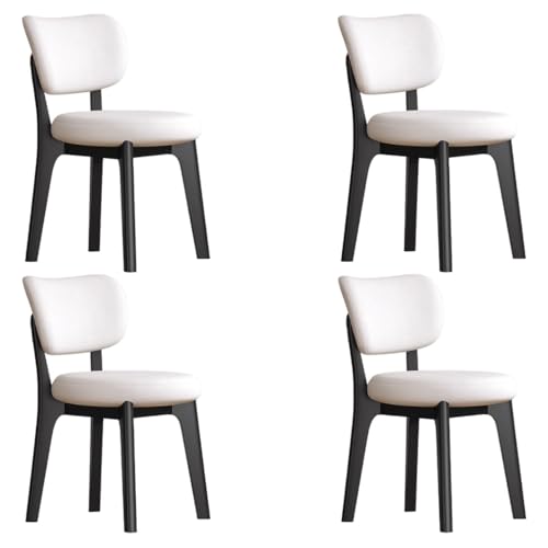 YVYKFZD Esszimmerstühle Set, Esszimmerstuhl ohne Armlehnen, Küchenstuhl mit geschwungener Rückenlehne, gepolsterter Küchenstühle aus Leder, für Büros und Restaurants(Off-White+Black,4PCS) von YVYKFZD