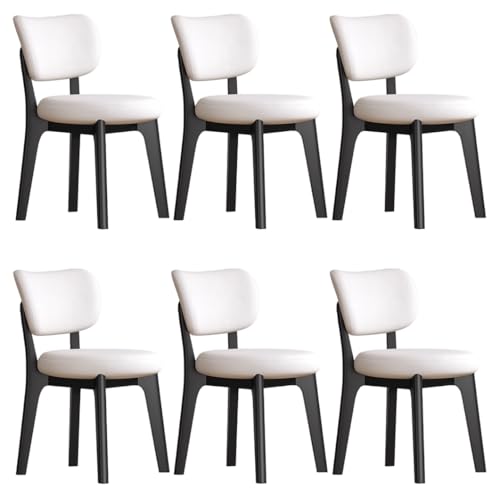 YVYKFZD Esszimmerstühle Set, Esszimmerstuhl ohne Armlehnen, Küchenstuhl mit geschwungener Rückenlehne, gepolsterter Küchenstühle aus Leder, für Büros und Restaurants(Off-White+Black,6PCS) von YVYKFZD