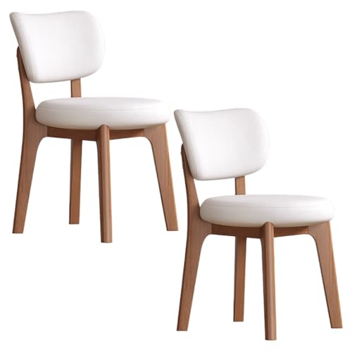 YVYKFZD Esszimmerstühle Set, Esszimmerstuhl ohne Armlehnen, Küchenstuhl mit geschwungener Rückenlehne, gepolsterter Küchenstühle aus Leder, für Büros und Restaurants(Off-White+Walnut,2PCS) von YVYKFZD