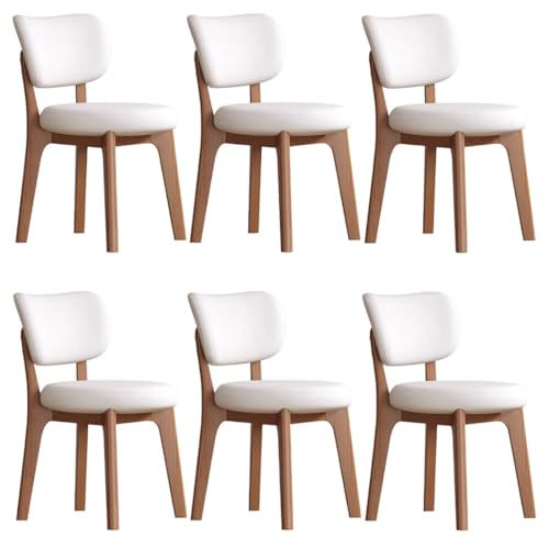 YVYKFZD Esszimmerstühle Set, Esszimmerstuhl ohne Armlehnen, Küchenstuhl mit geschwungener Rückenlehne, gepolsterter Küchenstühle aus Leder, für Büros und Restaurants(Off-White+Walnut,6PCS) von YVYKFZD