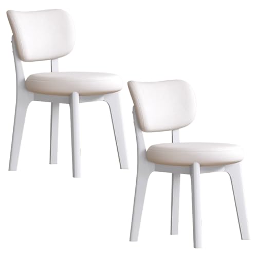 YVYKFZD Esszimmerstühle Set, Esszimmerstuhl ohne Armlehnen, Küchenstuhl mit geschwungener Rückenlehne, gepolsterter Küchenstühle aus Leder, für Büros und Restaurants(Off-White+White,2PCS) von YVYKFZD