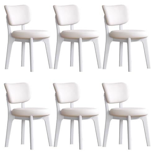 YVYKFZD Esszimmerstühle Set, Esszimmerstuhl ohne Armlehnen, Küchenstuhl mit geschwungener Rückenlehne, gepolsterter Küchenstühle aus Leder, für Büros und Restaurants(Off-White+White,6PCS) von YVYKFZD