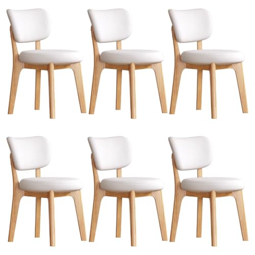 YVYKFZD Esszimmerstühle Set, Esszimmerstuhl ohne Armlehnen, Küchenstuhl mit geschwungener Rückenlehne, gepolsterter Küchenstühle aus Leder, für Büros und Restaurants(Off-White+Wood,6PCS) von YVYKFZD