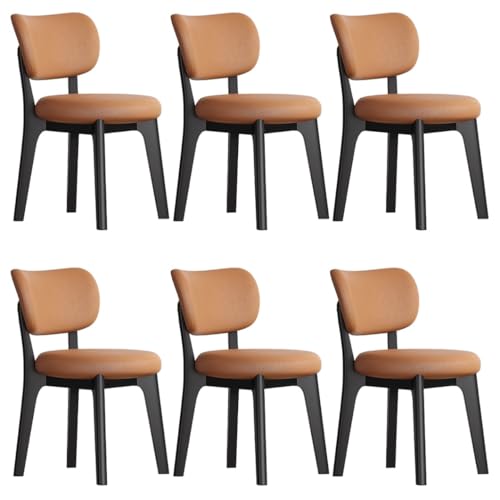 YVYKFZD Esszimmerstühle Set, Esszimmerstuhl ohne Armlehnen, Küchenstuhl mit geschwungener Rückenlehne, gepolsterter Küchenstühle aus Leder, für Büros und Restaurants(Orange+Black,6PCS) von YVYKFZD