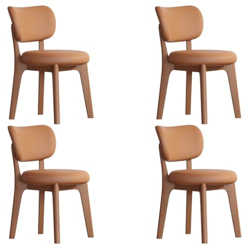 YVYKFZD Esszimmerstühle Set, Esszimmerstuhl ohne Armlehnen, Küchenstuhl mit geschwungener Rückenlehne, gepolsterter Küchenstühle aus Leder, für Büros und Restaurants(Orange+Walnut,4PCS) von YVYKFZD